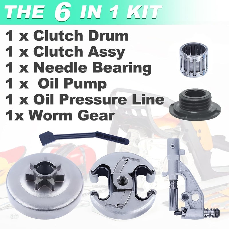 Adefol .325 7T Clutch Drum Bearing Kit for Husqvarna 455 460 Rancher Chainsaw, 455 Rancher Clutch Drum Oil Pump Kit with Oil Pressure Line Worm Gear Needle Bearing Parts # 537291702, 537110503 - Image 5